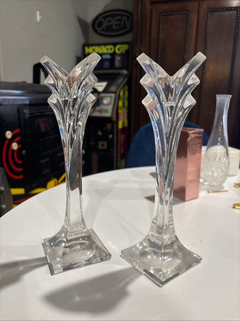 Vintage Set (2) Crystal Art Deco Candlesticks 8" Candle Holders SN027/339 Mikasa
